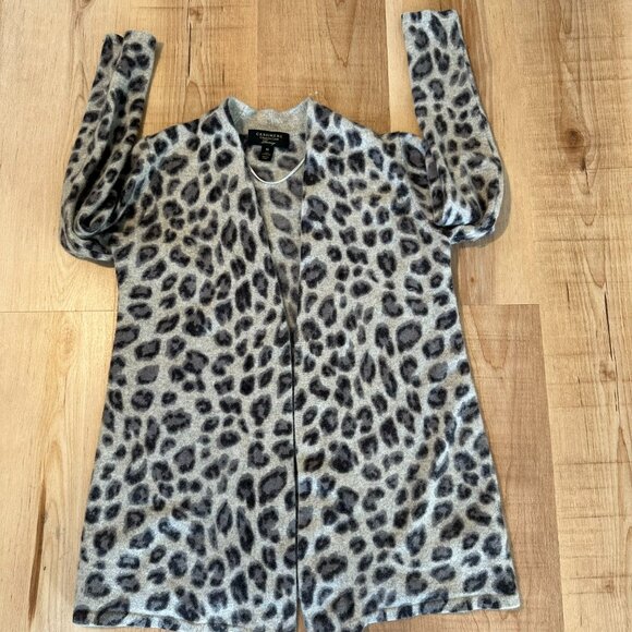 Cashmere Charter Club luxury leopard print Cardigan Open Front - Picture 4 of 12